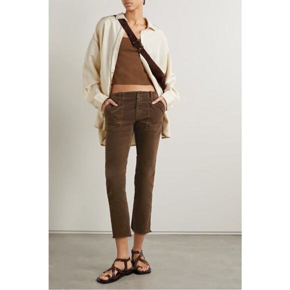 Nili Lotan Jenna Cropped Corduroy Patch Pocket Pants | Chocolate Brown | 0 - Picture 1 of 11